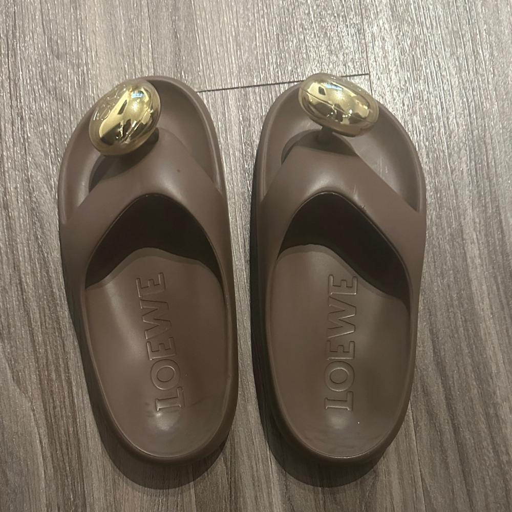 Loewe Brown Slides with Gold Accent